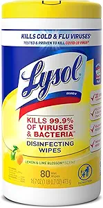 Lysol Disinfectant Wipes, Multi-Surface Antibacterial Cleaning Wipes, For Disinfecting and Cleaning, Lemon and Lime Blossom, 80 Count (Pack of 1)