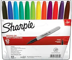 Sharpie Permanent Markers, Fine Point, Assorted Colors, 12 Count - School, Office, Arts & Crafts, Desk Supplies