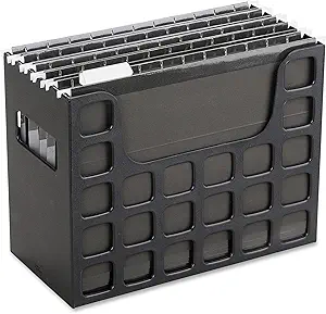 Pendaflex Portable Desktop File, Document Holder for Home and Office, Plastic Organizer Box, Side Handles, Hanging File Folders, Tabs & Inserts, Letter Size, 9-1/2 x 12-3/16 x 6 Inches, Black (23013)