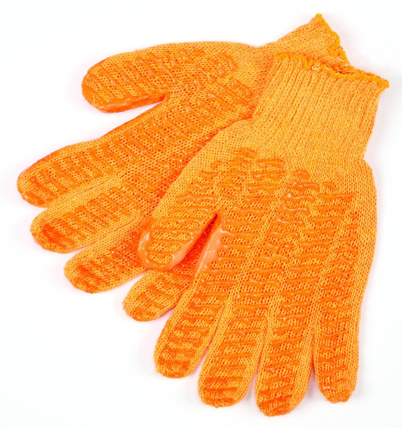 MCR Safety 9675LM Honey Grip Cotton/Polyester 7 Gauge Honeycomb Gloves with White Hemmed Cuff, Orange, Large, 1-Pair